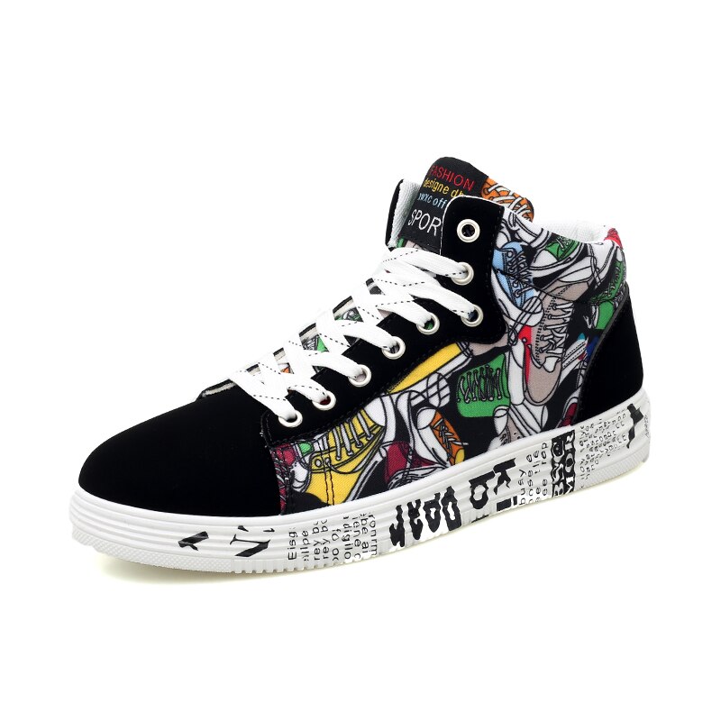 Sneakers For Men Classic Graffiti Lace-up High Style Spring Autumn Vulcanized Flat With Camouflage Casual Shoes Men: Wine Red / 6.5