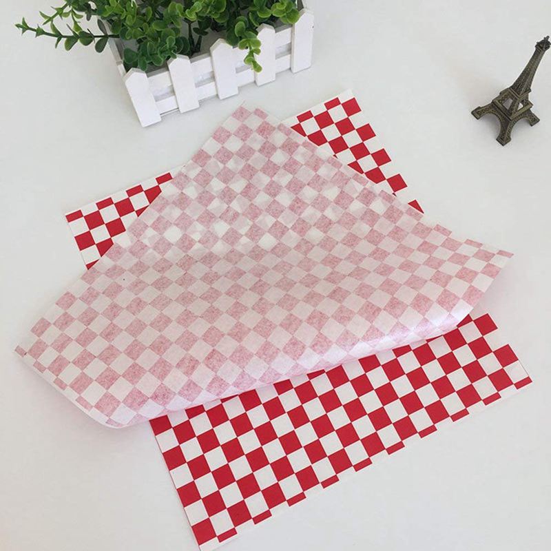 100 pièces damier deli bonbons panier liner papier d&#39;emballage alimentaire, gros répulsif, Sandwich Burger emballage, rouge et blanc