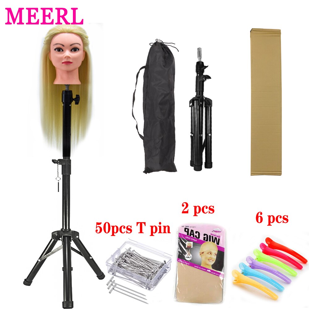 Regulowany stojak na perukę statyw głowa manekina stojak na kosmetologię trening fryzjerski z czepek na perukę, t-szpilki, klipsy, torba robić przenoszenia