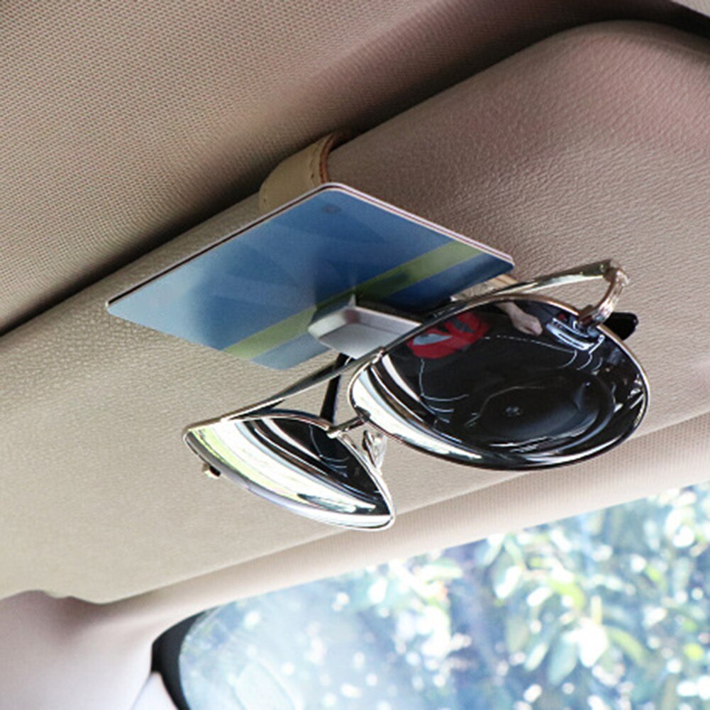 Car Visor Sunglasses Holder Spring Glasses Leather Holder Universal Goggle First Layer Mounted With Ticket Card Clip