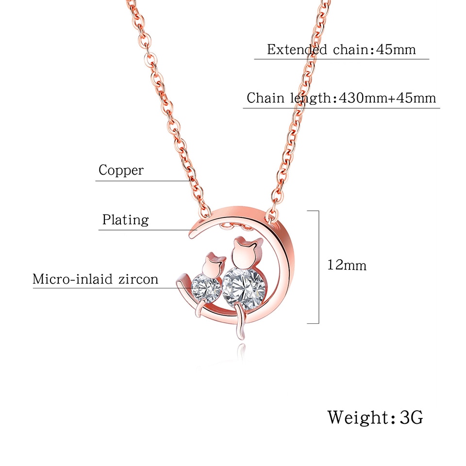 Moon Cat Pendant Necklace Rose Gold Color Titanium Stainless Steel Material Necklaces Women Trendy Jewelry