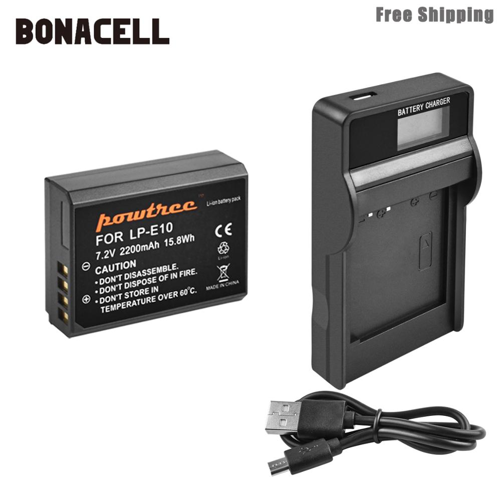 Bonacell 2200mAh LP-E10 LP E10 LPE10 Camera Batterij + LCD Oplader Voor Canon 1100D 1200D 1300D Rebel T3 T5 KUS X50 X70 Batterij L50: 1XBattery Charger