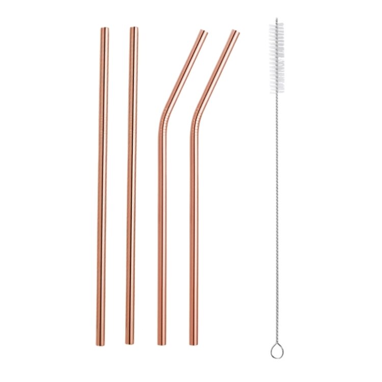 Acero inoxidable 304 pajilla de Metal pajilla reutilizable + 1 cepillo respetuoso del medio ambiente de paja recta curva cepillo de limpieza de la barra del Partido de accessories20Oz: C-Rose gold  5PC
