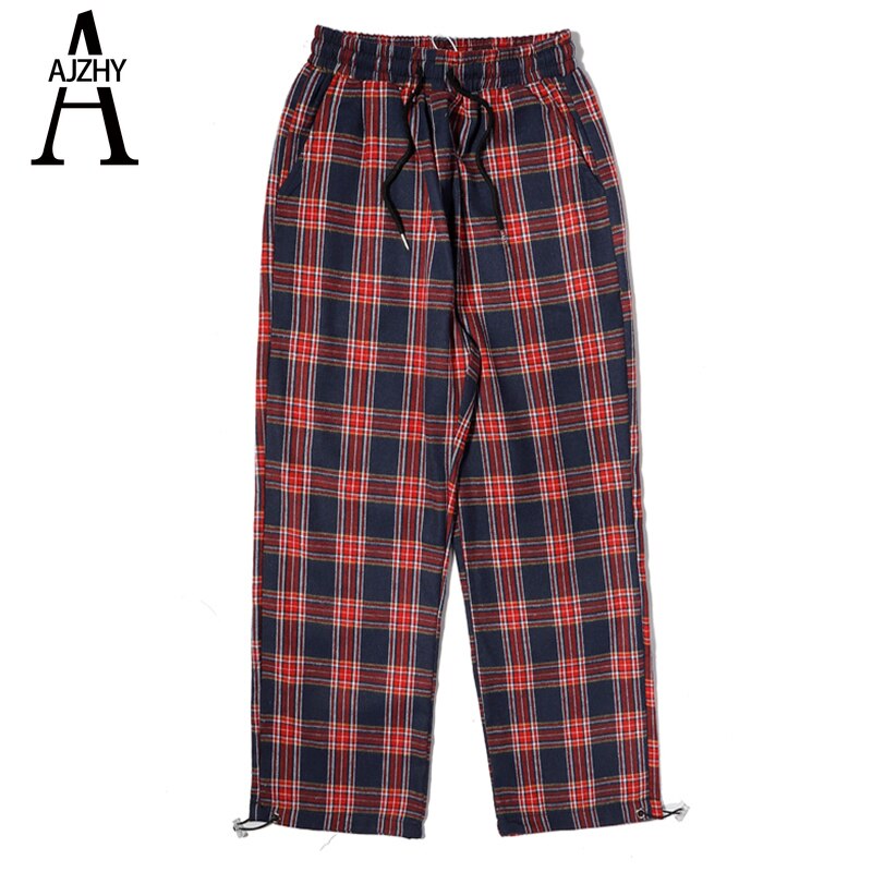 Mannen Plaid Casual Harembroek Katoen Koreaanse Man Losse Enkellange Broek Harajuku Streetwear Mannelijke Kleding joggers: L / Rood