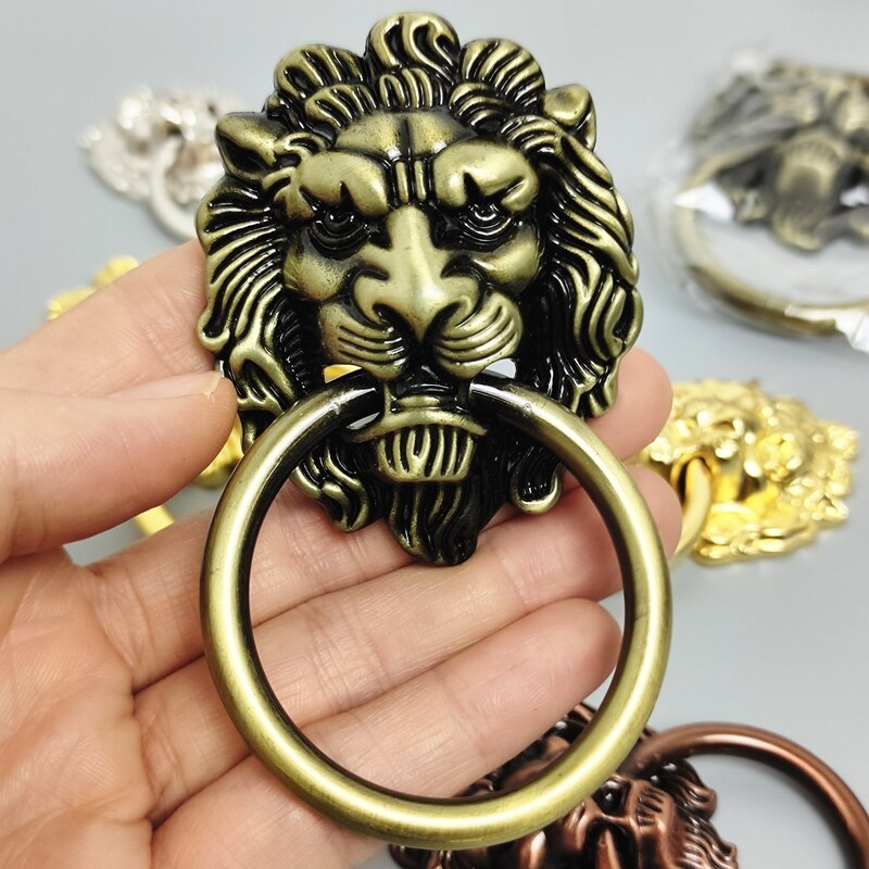 Wonzeal Meubels Handgrepen 52*64Mm Beast Voor Leeuwenkop Antieke Legering Handvat Kast Lade Deur Pull Retro decoratie