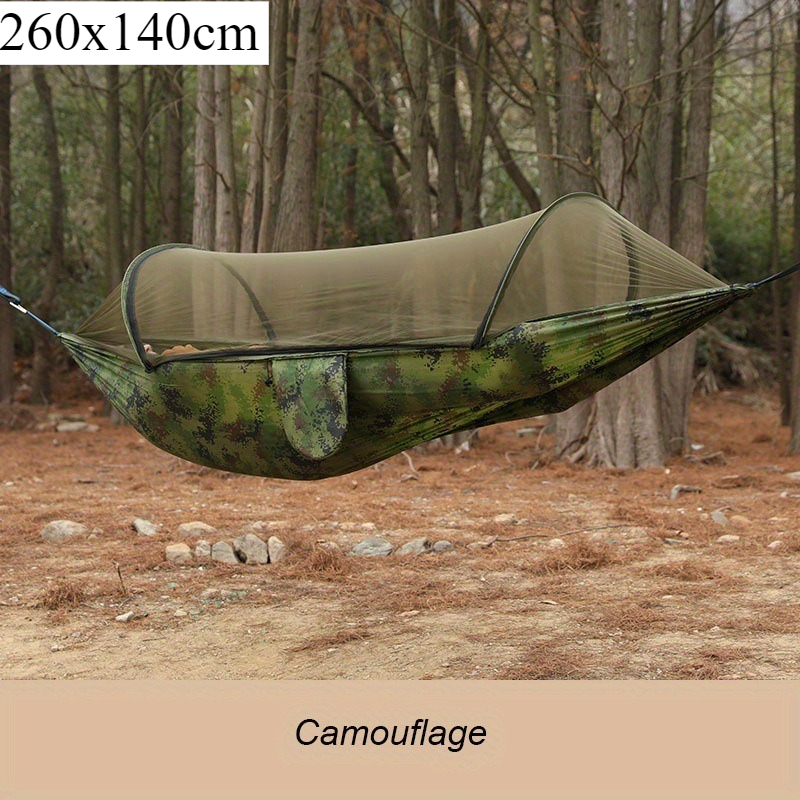 1pcs Anti-Side Flip Mosquito Proof Camping Hammock with Insect Net Portable Outdoor Hammock for Camping Lightweight Travel Bed: Buff