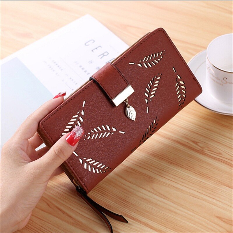 Shoelace Style Pocket Long Wallet PU Leather Multi-functional Wallet Women Coin Purse Card Holders Clutch Female Wallets Purse: C Coffee