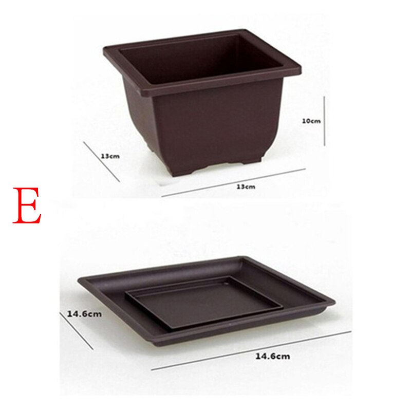 Macetas de plástico de imitación para plantas suculentas, macetas rectangulares de arena púrpura con bandeja inferior, para balcón, bonsái y guardería, 6 tamaños: E