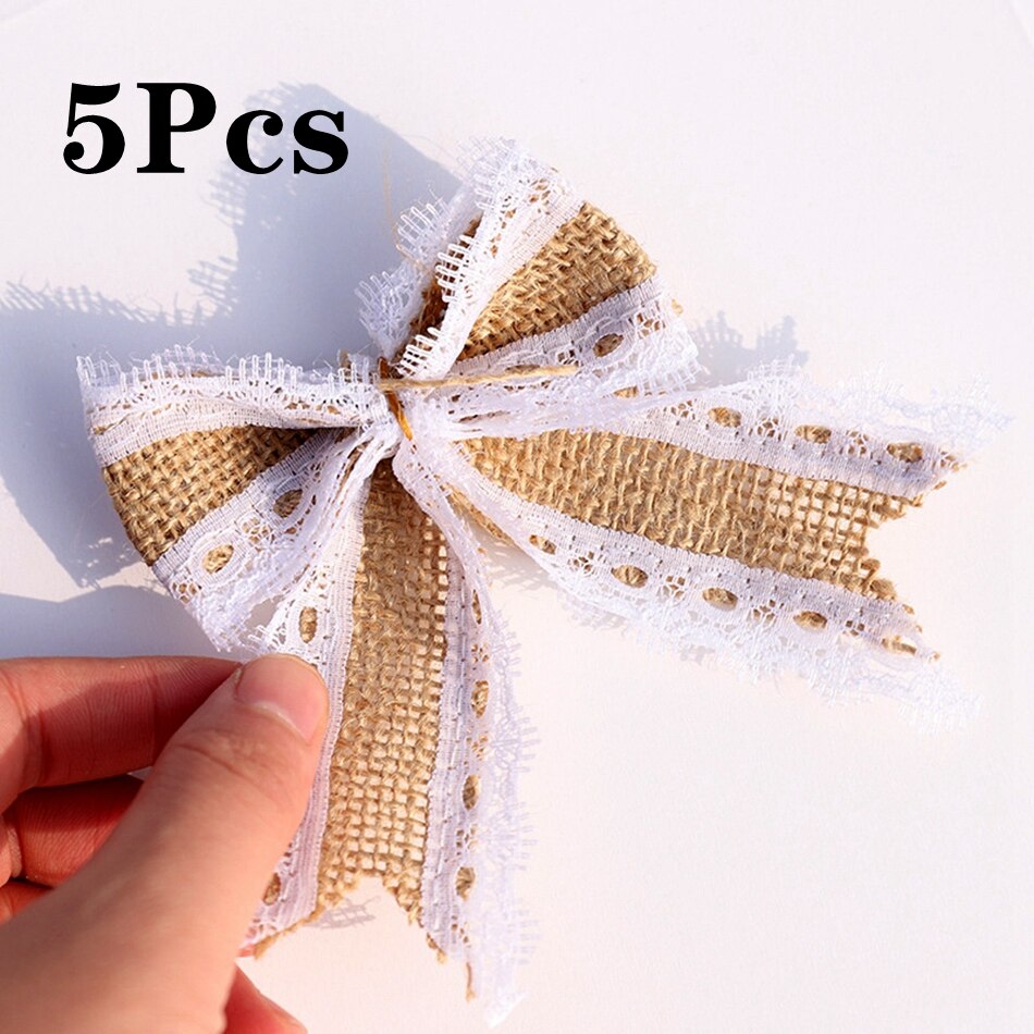 2M/Rolle Natürlichen Jahrgang Jute Leinwand Spitze Schleife Handwerk DIY NäHenne Jute Stoff wickeln Hochzeit Party Weihnachten hause Dekoration: A03 5Stck