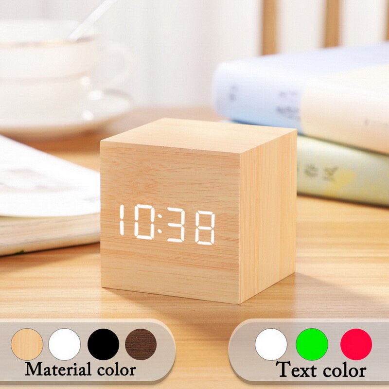 Kleine Quadrat Digitale Holz LED Wecker Holz retro glühen Uhr Schreibtisch Tabelle Dekor Stimme Kontrolle Schlummern Funktion Schreibtisch Werkzeuge