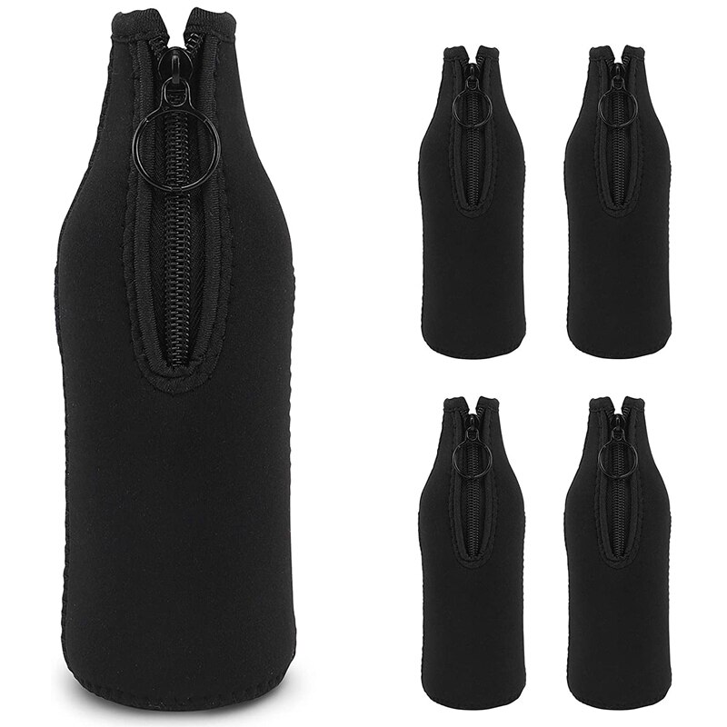 Beer Bottle Cooler Sleeves With Zipper For Party,Beer Holder Collapsible Insulated Bottle Cover For 330Ml Bottles: Black