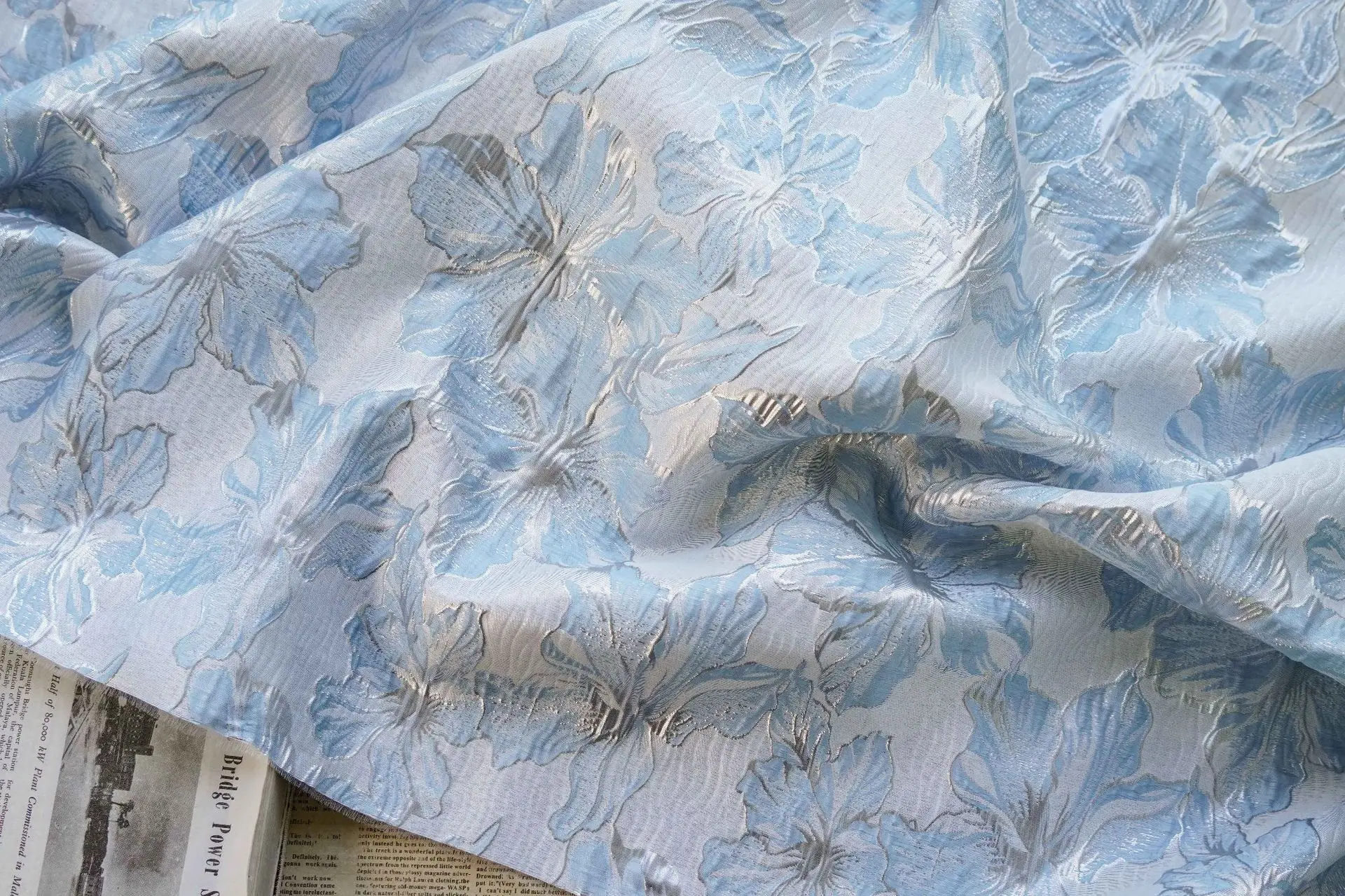 Reliëf Gouden Zijde Elegante Bloem Jacquard Stof Dames Zachte Jurk Pluizige Rok Waszak Diy Naaien Stof: grijs