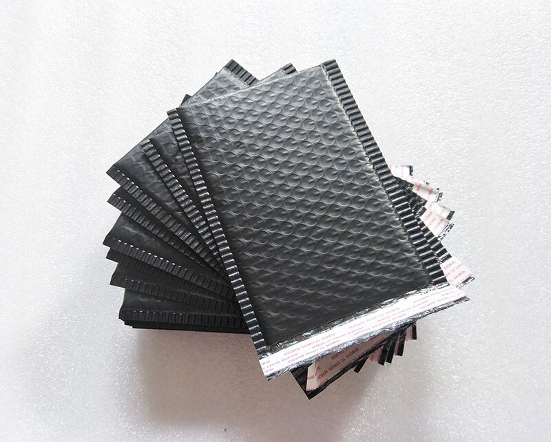 Lote de 25 unidades de sobres de 15x20 + 4cm de poliéster negro, bolsa de correo acolchada, autosellante