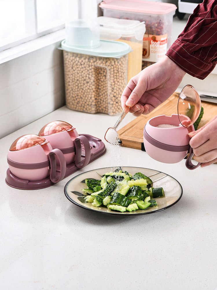 Plastic Kruiderij Box met Cover voor Huishoudelijk Gebruik Drie stuk Keuken Zout Tank Kruiden Doos Spice Container