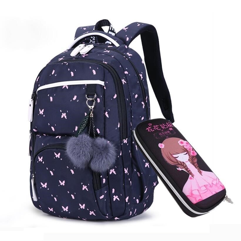 Okkid børn skoletasker til piger rusland grundskole rygsæk sød blomst print lyserød rygsæk skoletaske pige bogtaske: Sort med sommerfugl