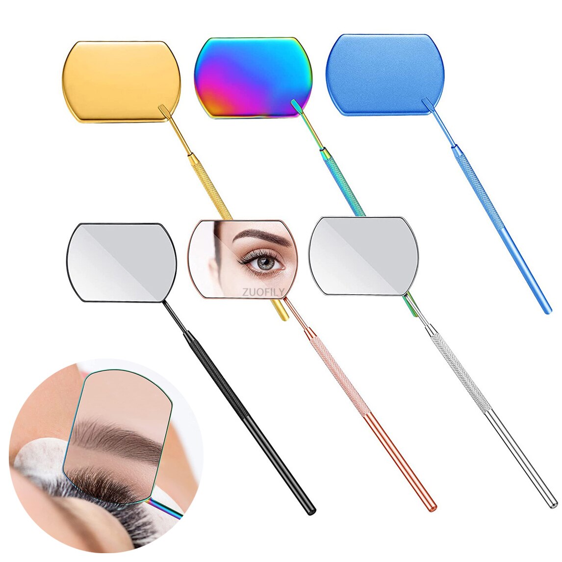 Espejo de pestañas multifunción, espejo de belleza de aumento rectangular de mango largo para comprobar la extensión de pestañas postizas, herramientas de injerto