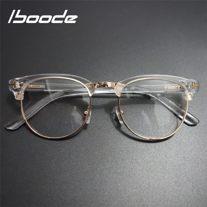 iboode Half Frame Transparent Spectacle Frames Women Men Anti-fatigue Computer Glasses Retro Classic Clear Lenes Eyeglasses