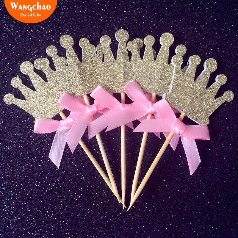 12 st rosa prinsesskrona cupcake toppers barn tårta topper festtillbehör grattis på födelsedagen bröllopsfest dekoration tillbehör