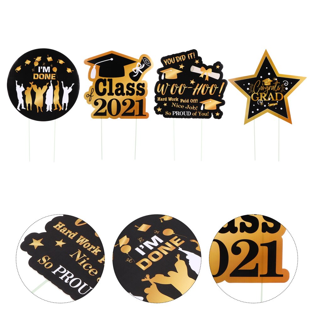4pcs Graduation Theme Yard Signs Graduation Garden Yard Signs Outdoor Party Decorative Plastic Lawn Signs Home Decor