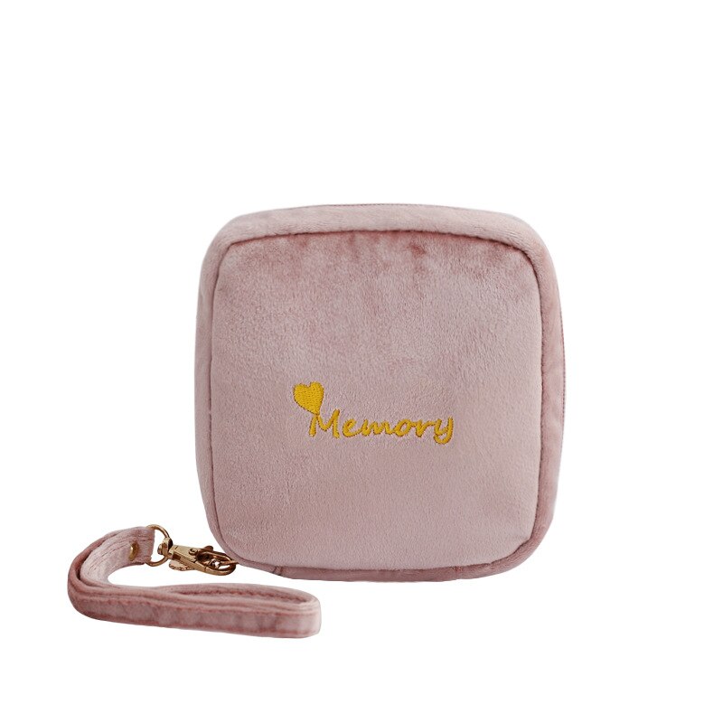 Doozeeepa feminino pequena maquiagem saco meninas higiênico guardanapo saco de armazenamento bonito veludo maquiagem almofadas sanitárias organizador saco de cosméticos: Pink