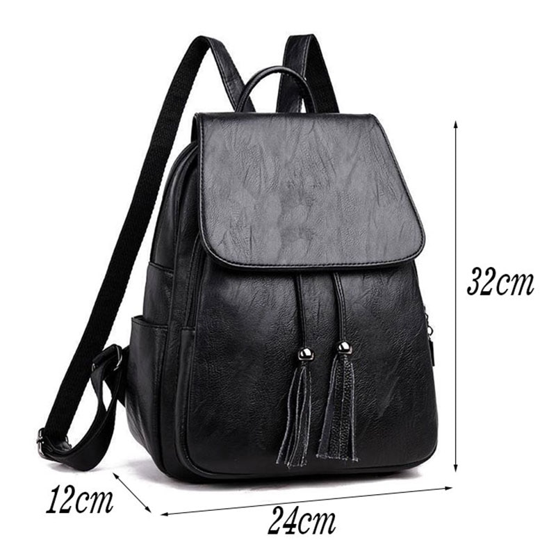 Tassel Pu Leather Backpack Women Drawstring Bag Black Red Soft Solid Backpack Female Youth Bagpack For Teenage Girls