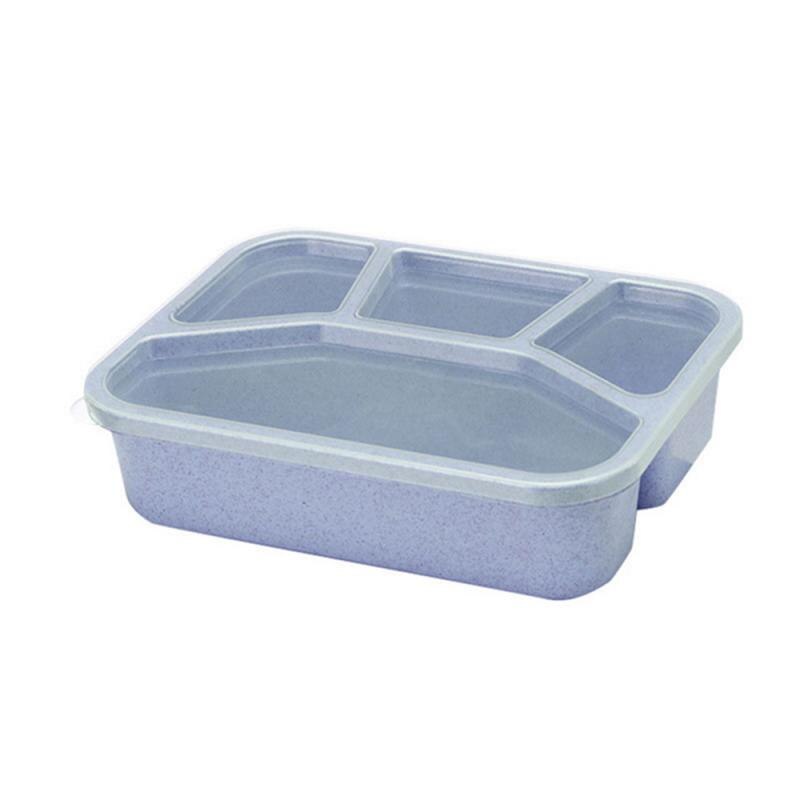 Healthy Material Lunch Box 4 Grid Wheat Straw Bento Boxes Microwave Dinnerware Food Storage Container Lunchbox: Blue