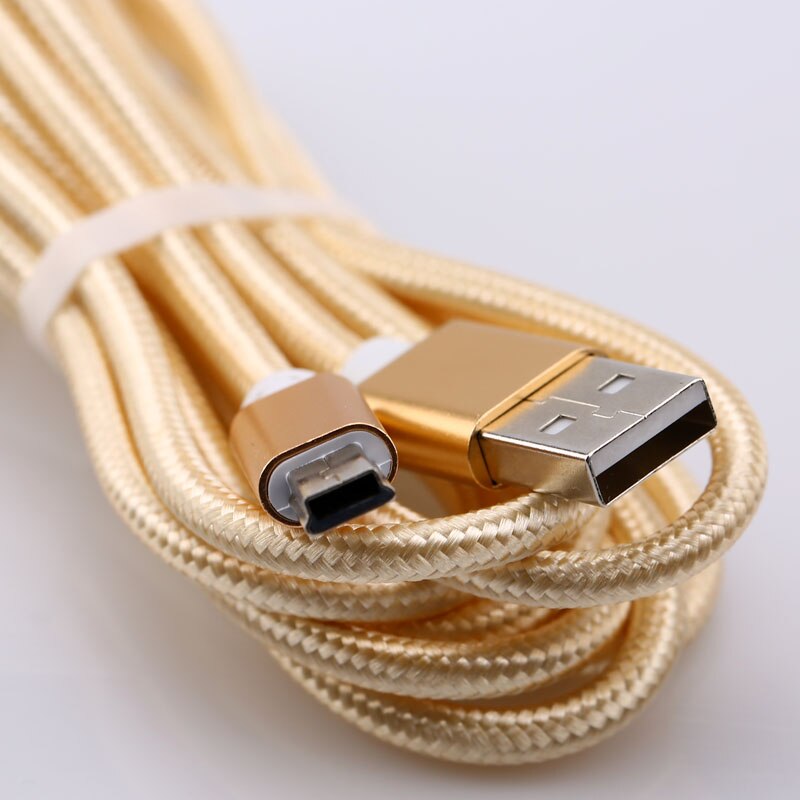 Mini USB Data Cable Flat Camera Navigation Mobile USB Hard Line: Gold / 1m