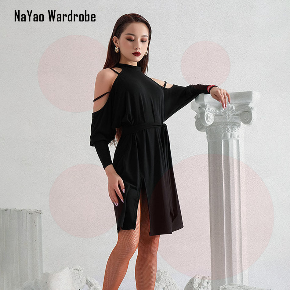 Vestido de baile latino con hombros descubiertos y callos, para mujer, actuación de baile, salón, Samba, Tango, L9698, novedad de
