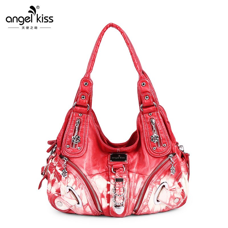 Store pu læder hobo håndtasker til kvinder luksus skuldertasker til shopping rejsetasker: Rød
