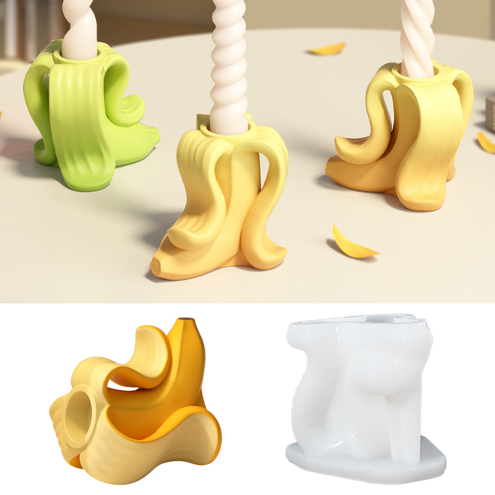 Portavelas de plátano, moldes de silicona para decoración del hogar, candelabro, yeso, cemento, artesanía, adorno de fruta, molde de resina