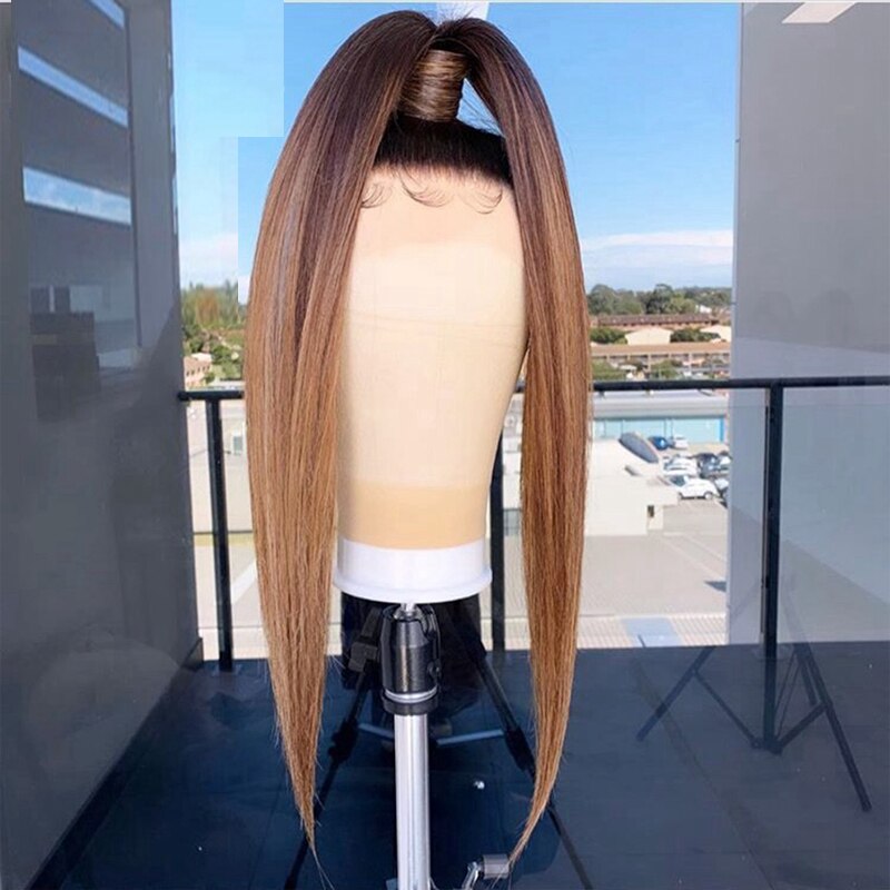 Ombre Brown 1B30 color Hair Lace Front Wigs Dark Root Ombre Synthetic Long Straight Wigs Heat Resistant Fiber Hair Cosplay Wig