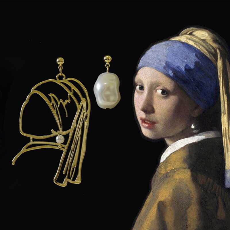 Originele Lijnen Metallic Oorbellen Voor Vrouwen De Kunstenaar Serie Vermeer Meisje Met De Parel