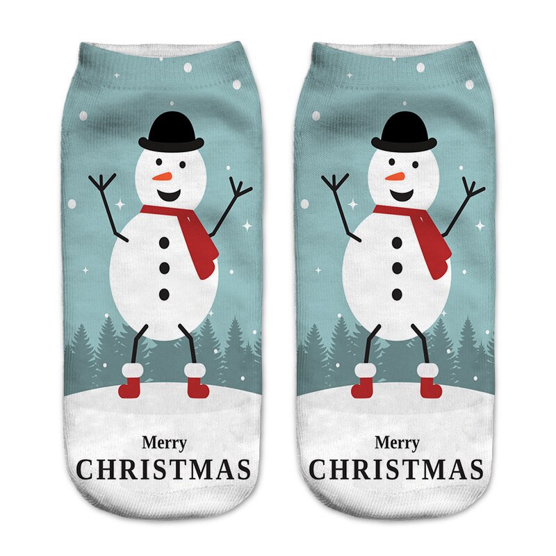 3d print kerstsokken unisex cartoon eland sneeuwpop kerstman damessokken laag uitgesneden enkel kerst calcetines vrouw jaar