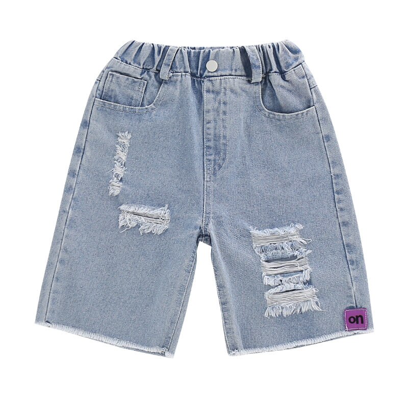 Big Girls Jeans corti in Denim strappati blu bambini pantaloncini elastici in vita pantaloni pantaloni estivi Casual per adolescenti 5 7 8 9 11 12 14 anni: 7