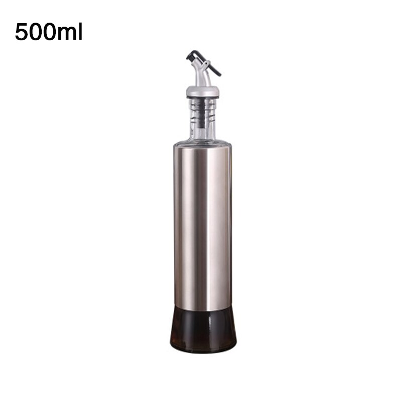 Botella de vidrio para cocina, recipiente de acero inoxidable para aceite, vinagre, vinagrera, almacenamiento, dispensador de salsa de soja, herramientas de cocina: 500ml