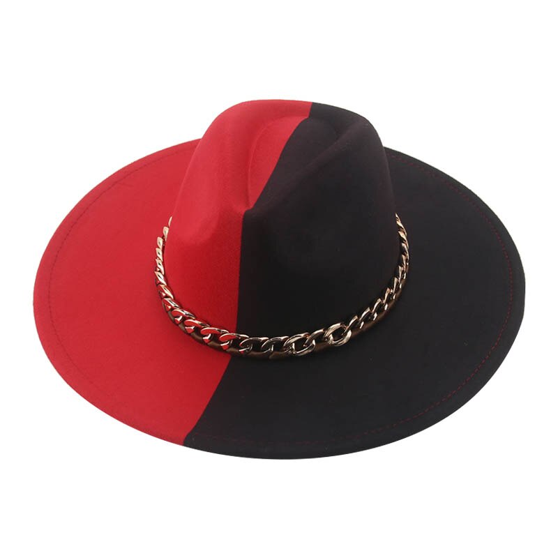 Sombrero Fedora de fieltro para hombre y mujer, gorro de ala grande de 9,5 cm, de retales en negro, blanco y rojo, informal de lujo