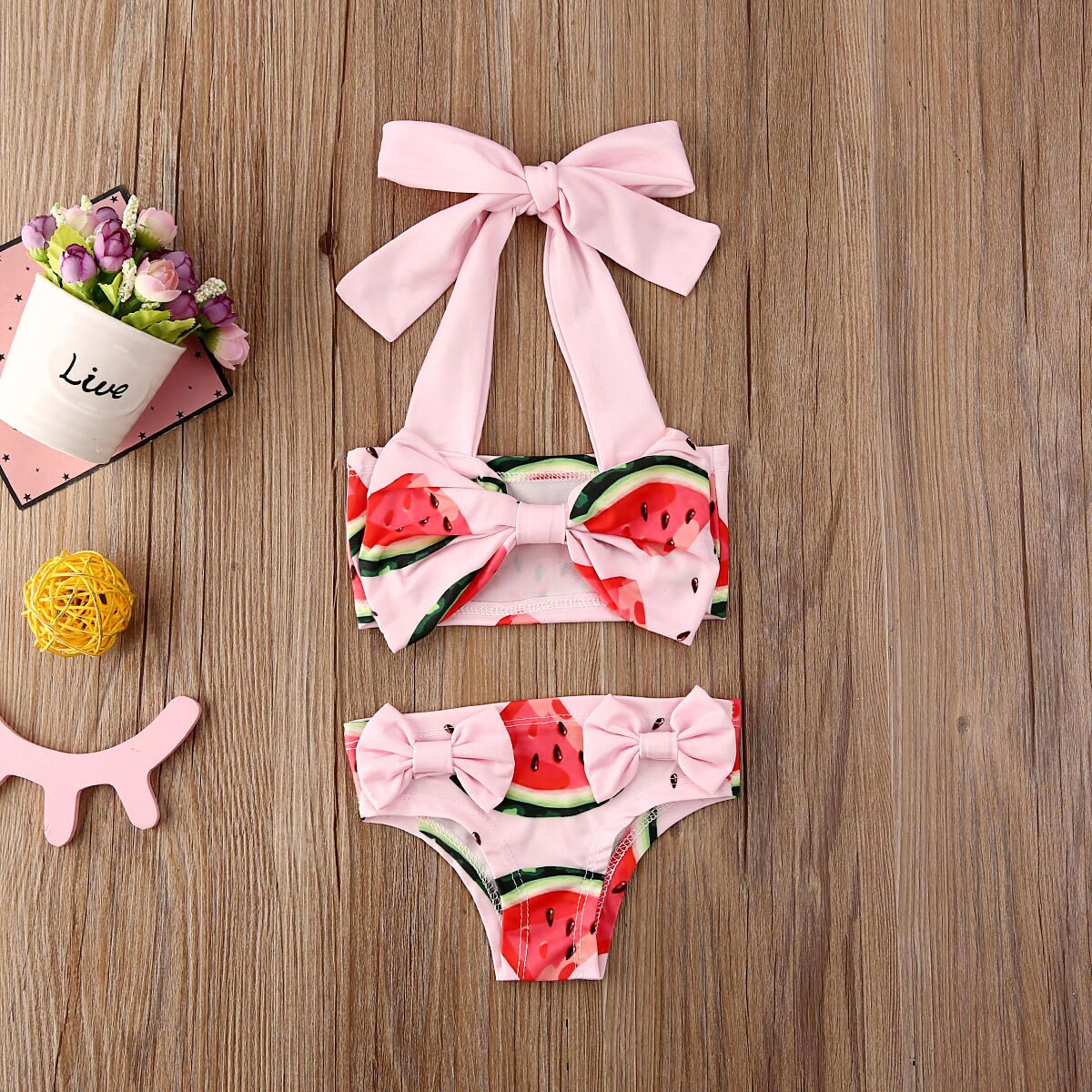 Sommer badedragt toddler barn baby piger tankini badetøj bikini sæt badning vandmelon print sløjfe 2 stk strandtøj
