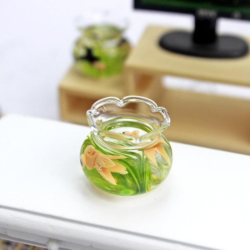 Dollhouse Miniature Glass Fish Tank Bowl Aquarium Doll House Home Ornament Toy For Dollhouse Decals: YW