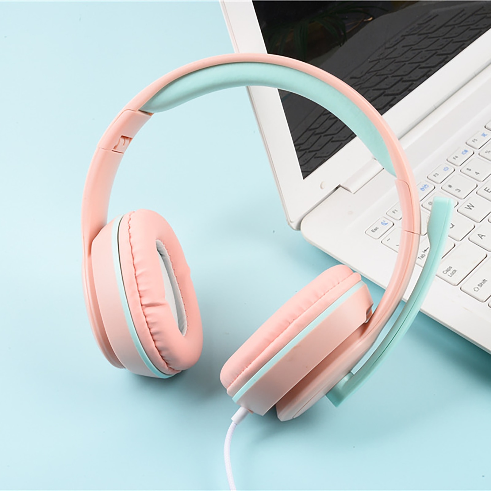 Dual Colors Wired Gaming Headphone Adjustable Headset with Mic for PC/Phone