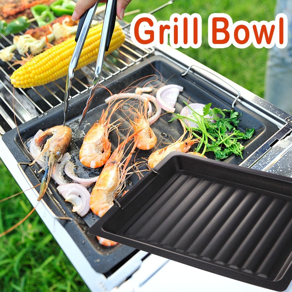 Bbq Stone Barbecue Frying Grill Pan Rectangle Non-stick Grill Cookware Korean Bbq Tray Barbecue Plate - Black