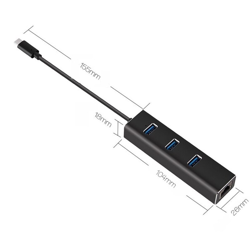 3 Häfen USB-C zu USB 3,0 Hub mit Gigabit Ethernet RJ45 LAN Netzwerk Adapter Hub zu 10/ 100/100 0Mbps verdrahtet USB Netzwerk