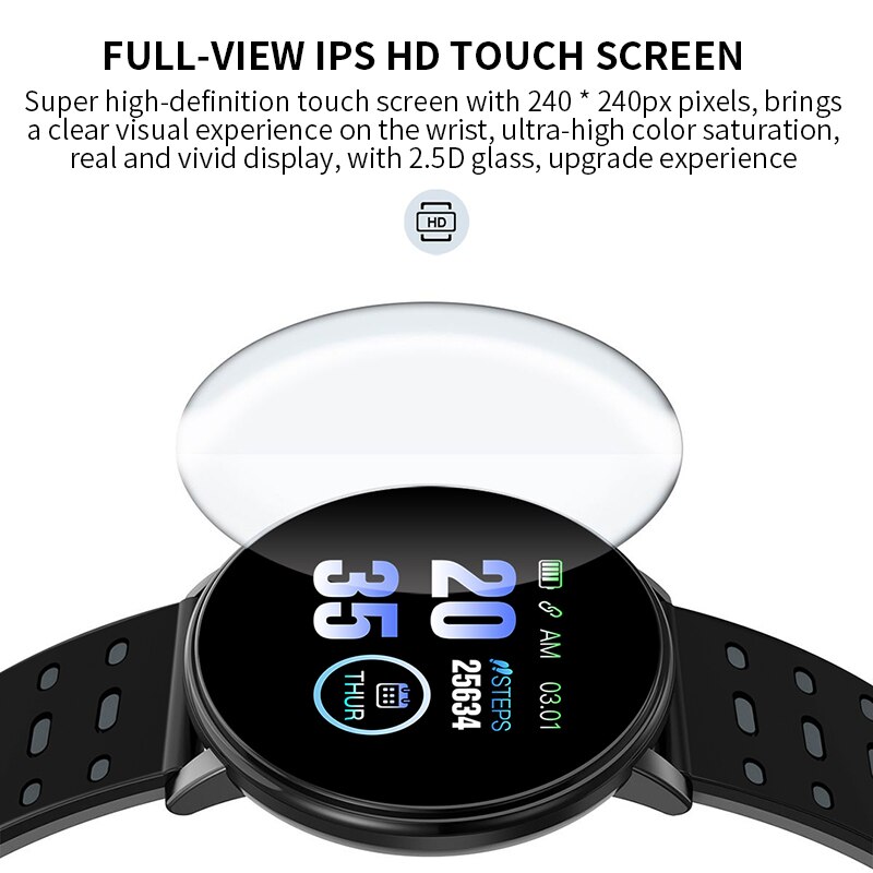 Bracelet connecté de Sport 119Plus pour hommes et femmes, avec moniteur de fréquence cardiaque, de pression artérielle et d'oxygène, étanche,
