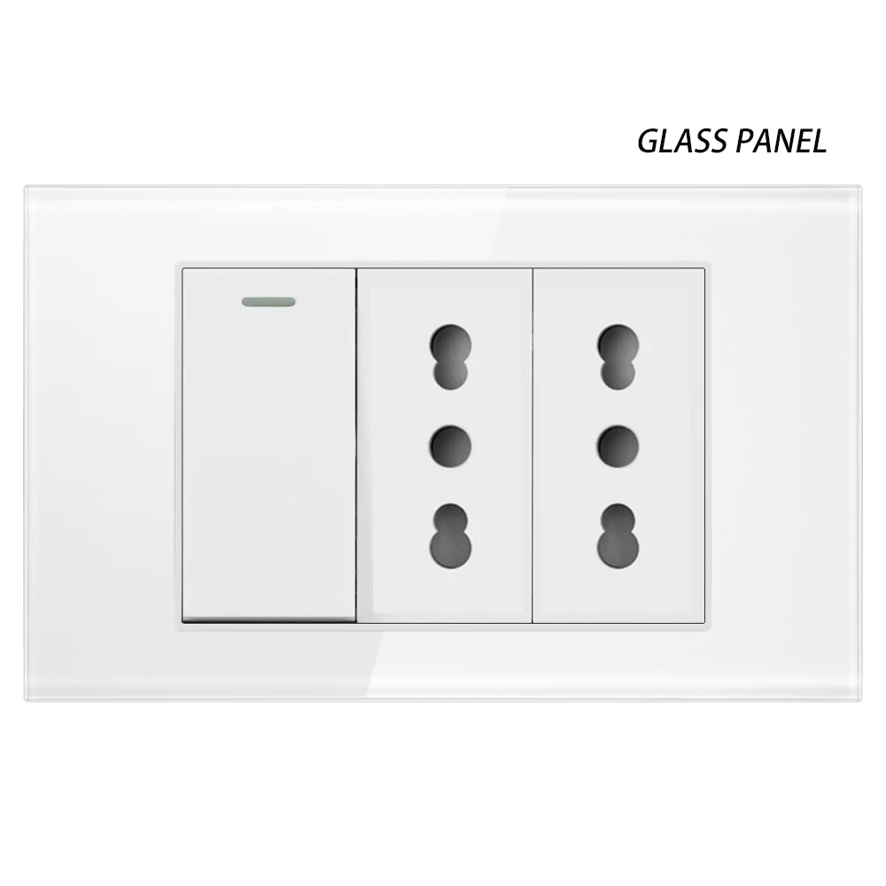 Italy Switch Wall Sockets USB Type-C Chile Plug 16A Chilean Outlets Italian EU Power Socket Tempered Glass Panel Home Office: Beige