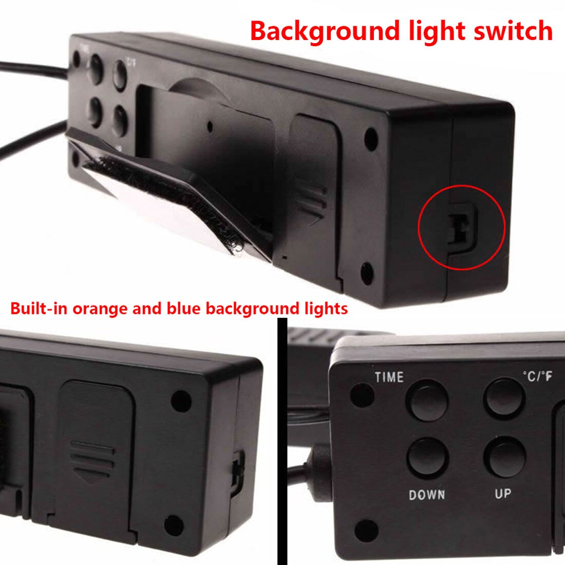 Car Digital Auto Thermometer Voltmeter Clock Volt 3 in 1 Temperature Monitor 12V Outdoor Indoor LCD Cigarette Socket Backlight