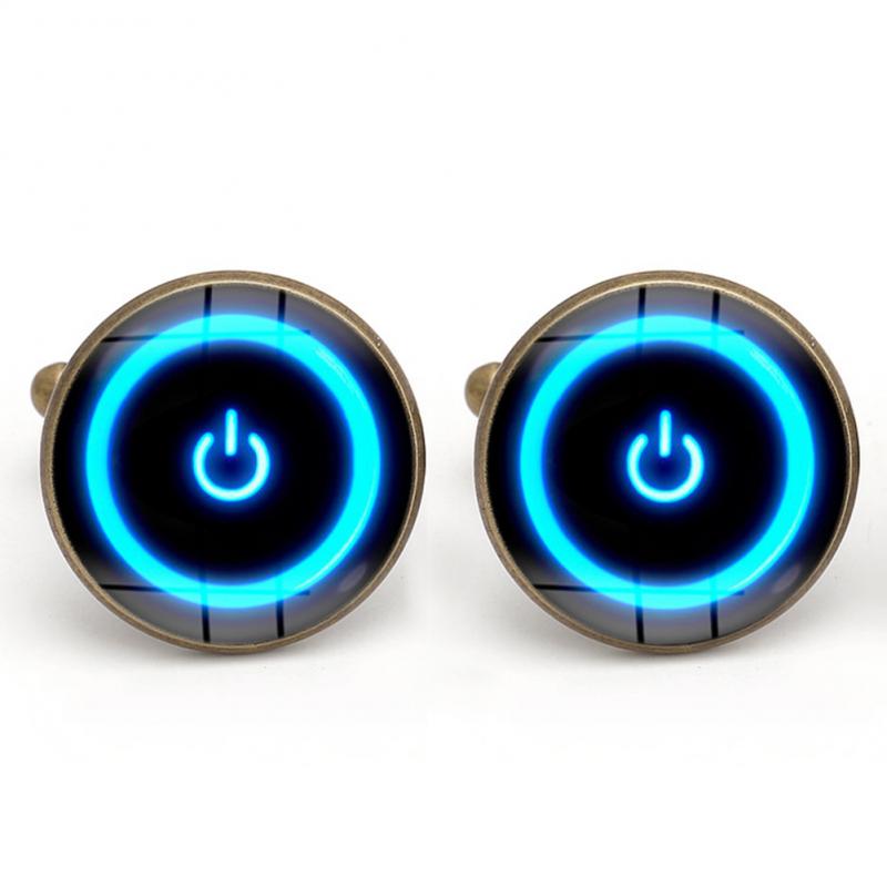 1 Pair Power Button Cufflink Cardigan Round Power Button Time Gem Cufflink Brooch Jewelry Jewelry: bronze