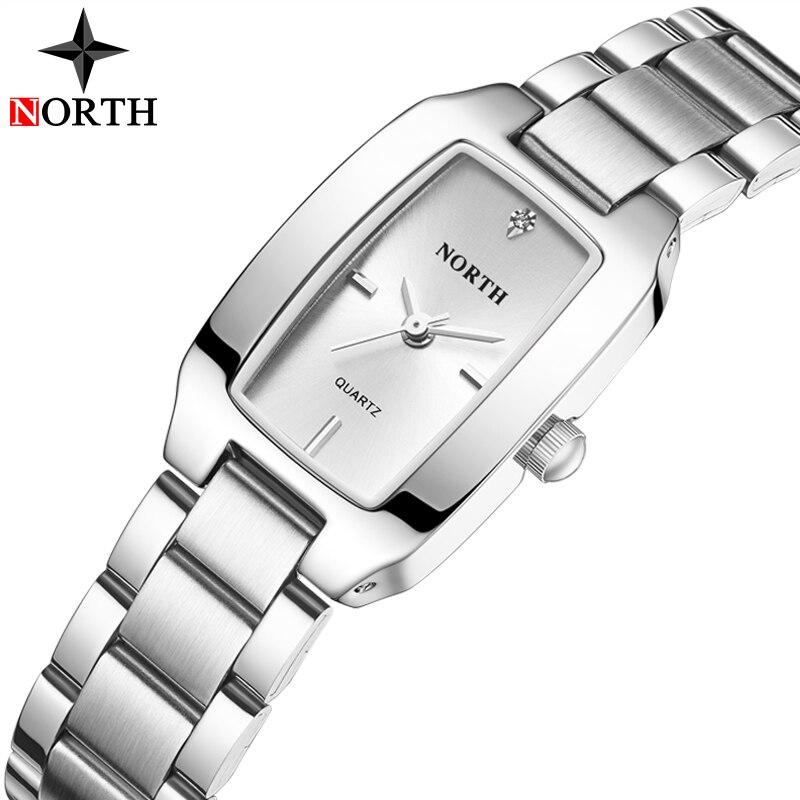 Luxuy Brand NORTH Watches Women Casual Steel Strap Quartz Watch Women Waterproof Bracelet Watches Lady Reloj Mujer: Silver White