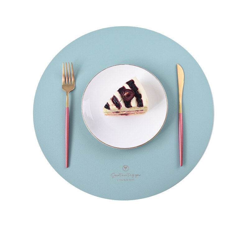 Inyahome runde læder dækkeservietter til spisning imiterede store pu dækkeservietter og små kaffeunderlag til køkken i hjemmet vandtætte: Cirkel vandblå