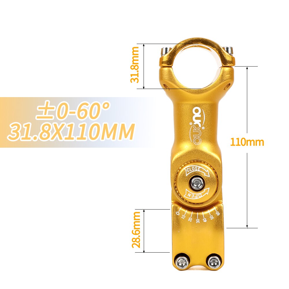 OUO Einstellen Stem 0-60 Grad Bike Lenker Vorbau 25.4/31,8mm Mountain Road Fixie Einstellbare MTB Vorbau 90/110/120/130mm Griff Teil: 31.8x110mm gold