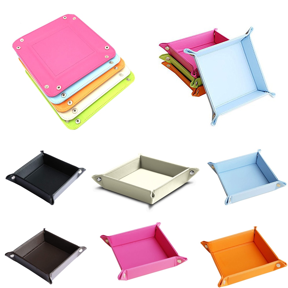 Xrhyy pu læder kammertjener bakke terningeholder multi-brug catchall bakke desktop natbord organisator sengekant caddy til kontoret eller hjemmet