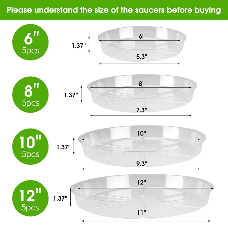 Clear Plastic Garden Plant Saucers Water Drip Tray Base Indoor Outdoor Flower Pot Holder Storage Plate Dish Planter G2AB